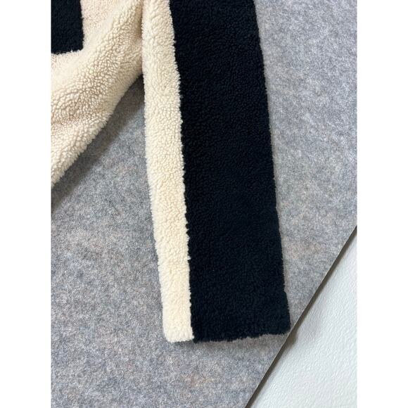 Maje Gillian Two-Tone Black & White Shearling Long Coat Jacket Size Medium - Picture 6 of 12